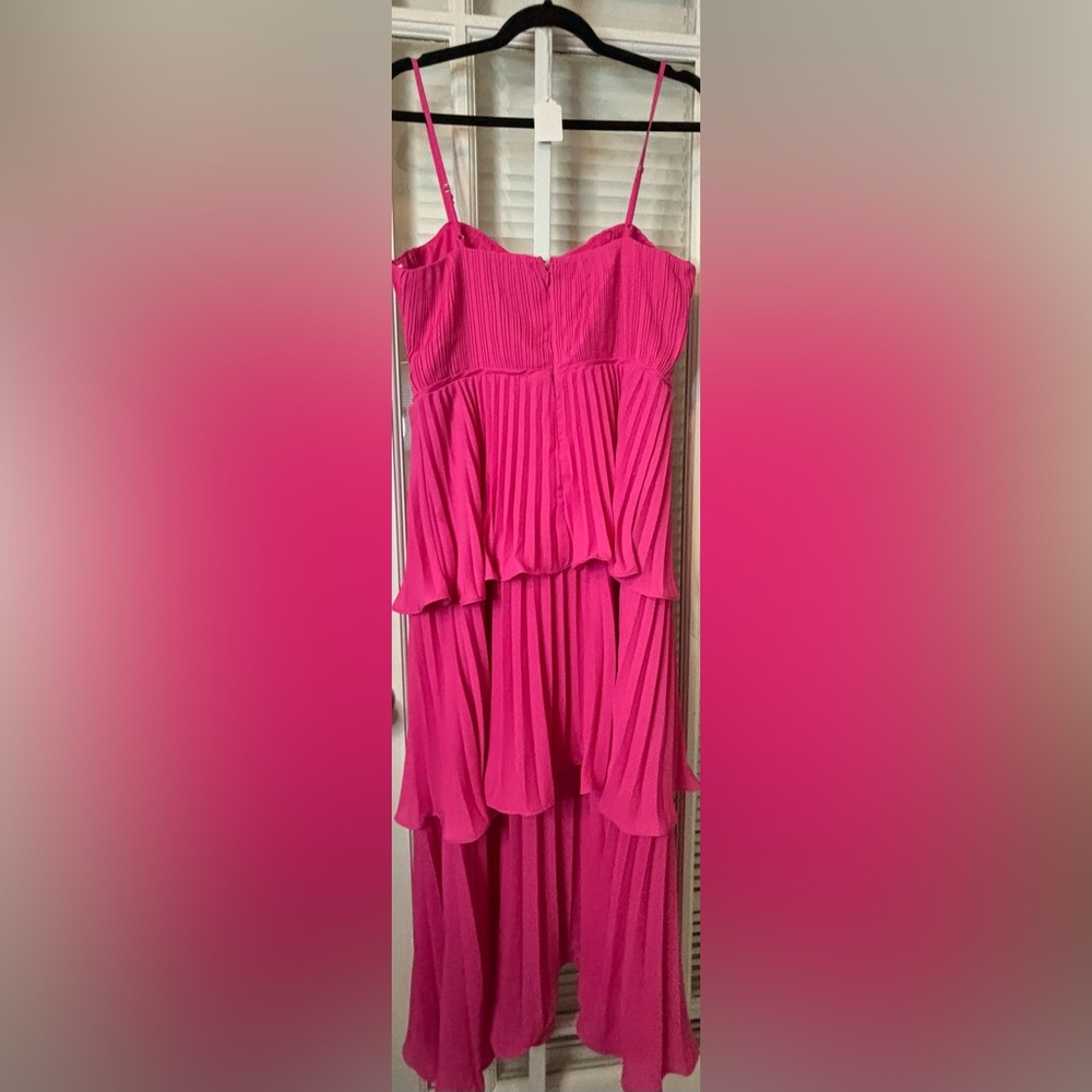 Lulu’s Cascading Crushed HotPink Midi Dress-Size Large - Picture 14 of 16
